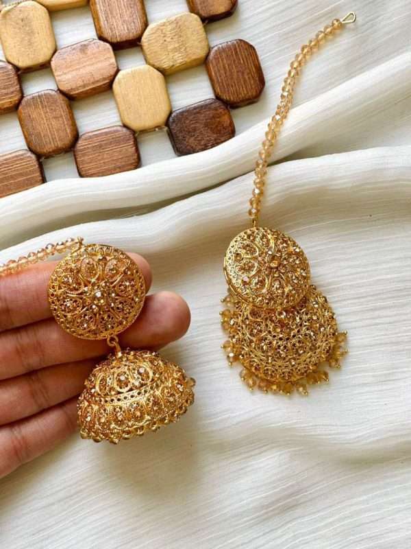 Fancy GOLD Plated Stoned Jhumki Set
