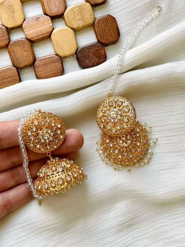Fancy GOLD Plated Stoned Jhumki Set