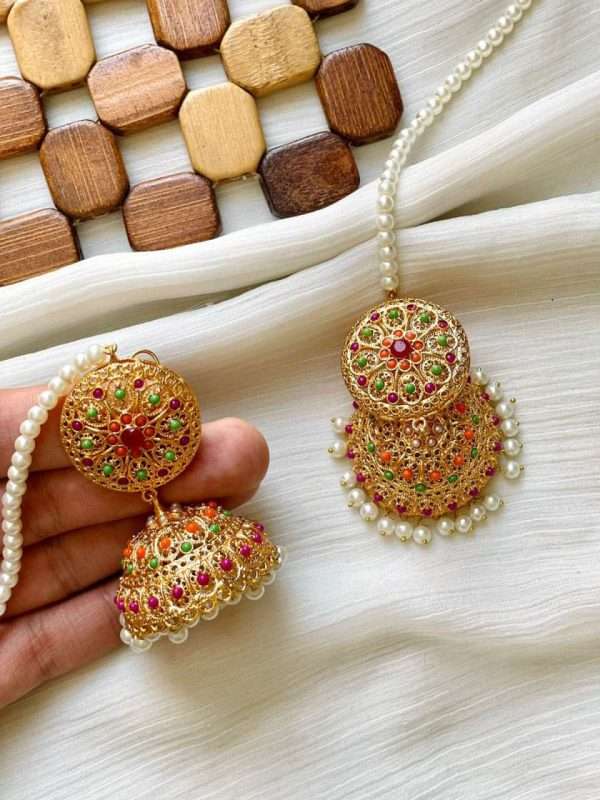 Fancy GOLD Plated Stoned Jhumki Set